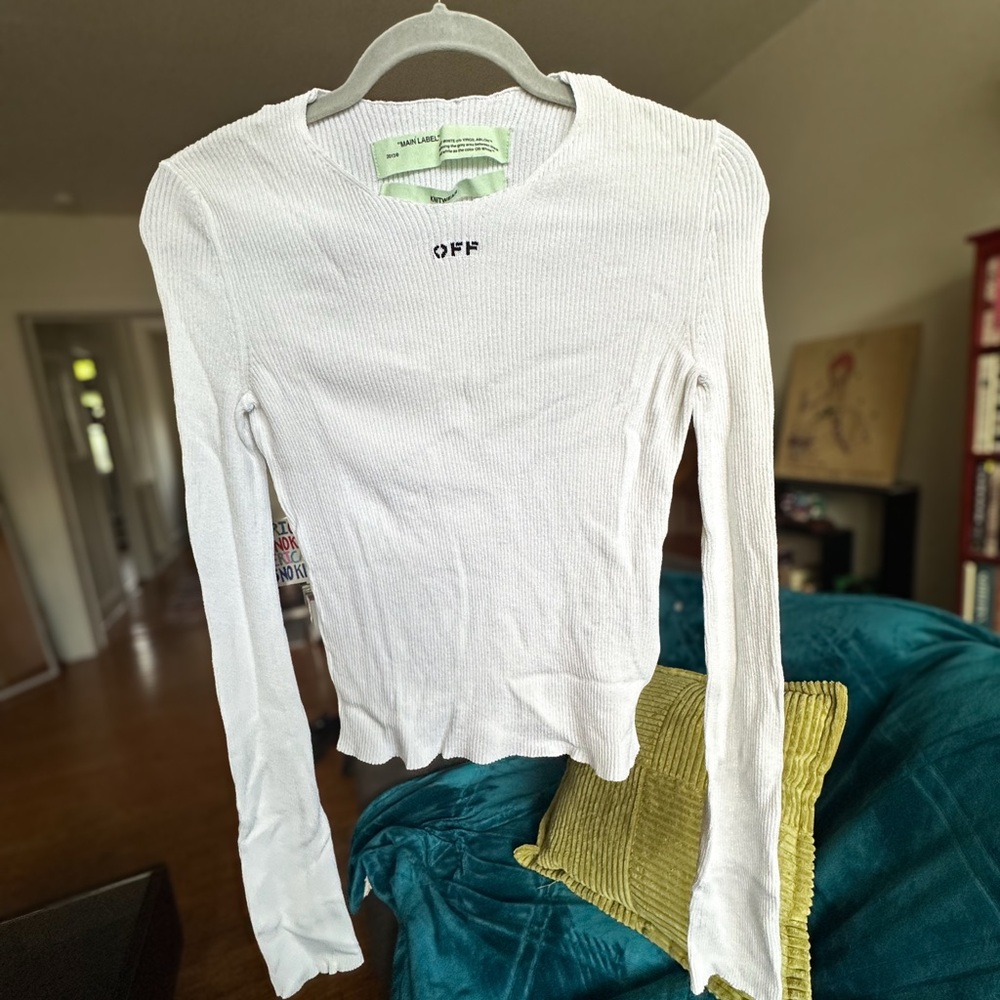 Off-White “Main Label” Virgil Abloh Off Stamp, Ribbed Long Sleeve Knit Top